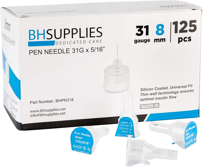 [Australia] - BH Supplies Insulin Pen Needles 31 Gauge - 5/16", 8mm (Pack of 125) 