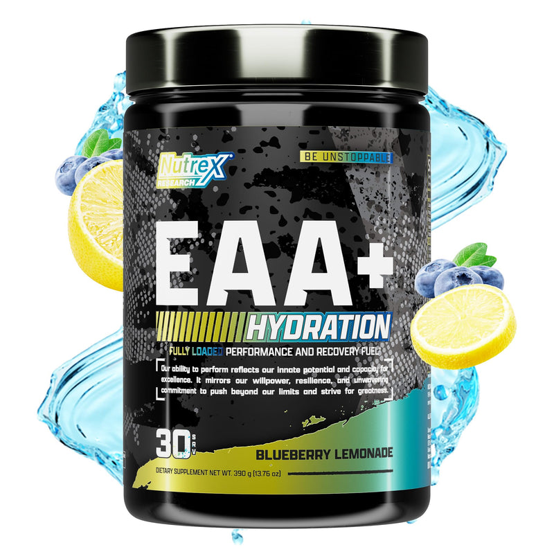 [Australia] - Nutrex Research EAA Hydration | EAAs + BCAA Powder | Muscle Recovery, Strength, Muscle Building, Endurance | 8G Essential Amino Acids + Electrolytes | Blueberry Lemonade 30 Servings 