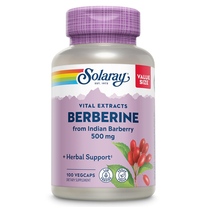 [Australia] - SOLARAY Berberine 500mg - Berberine Supplement for a Healthy, Active Lifestyle - with Berberine HCl from Indian Barberry - Vegan, Non-GMO, 60-Day Guarantee, Lab Verified - 100 Servings, 100 VegCaps 100ct 