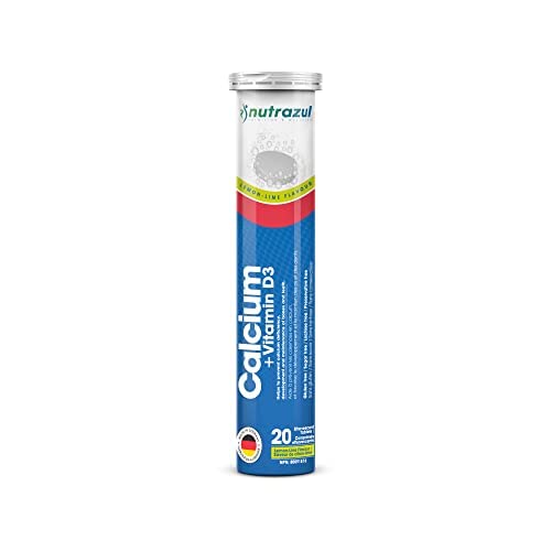 nutrazul Calcium + Vitamin D3 Effervescent Tablets, for Bone Health Maintenance, 500 mg Calcium and 2.5 mcg Vitamin D3, Suitable Supplements for Women & Men, Lemon-Lime Flavor, 20 Tablets 20 Count (Pack of 1)