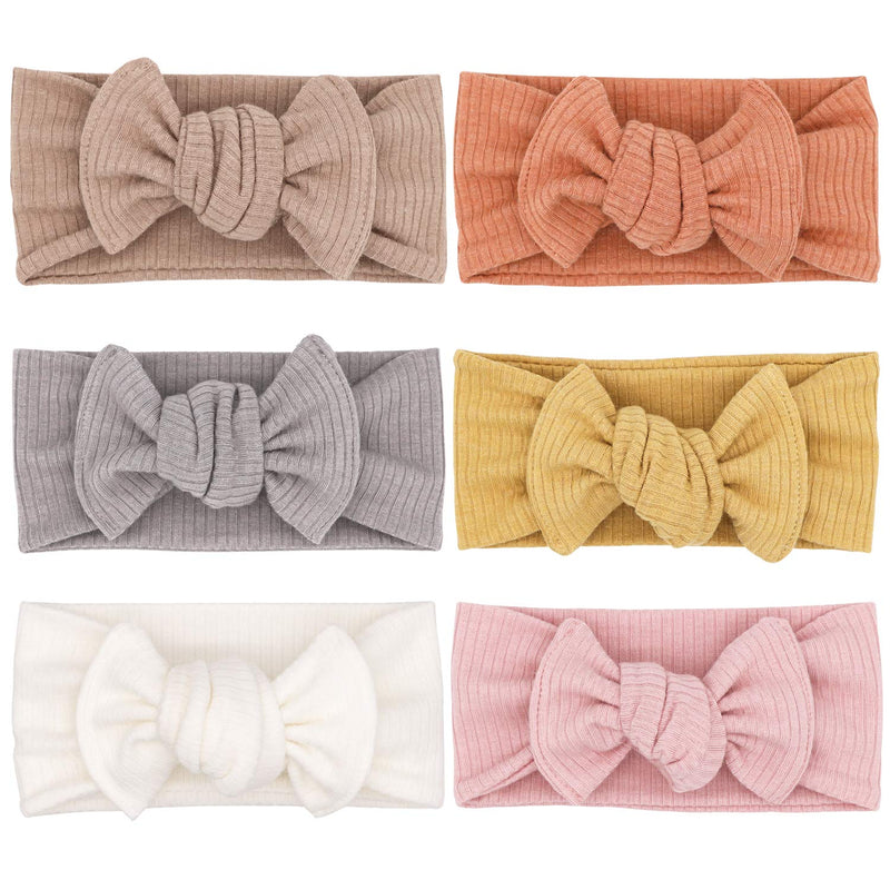 [Australia] - Baby Girls Headbands with Bows Infant Toddler Headwrap Hair Accessories Rib Knit Tie-on Headwrap 6 Count (Pack of 1) 