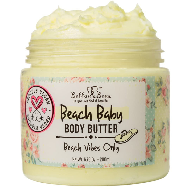 [Australia] - Bella and Bear Beach Baby Body Butter - Moisturizing Shea Cream for Women - Vegan, Cruelty& Oil-Free - Helps Prevents Pregnancy Stretch Marks 6.76-oz 