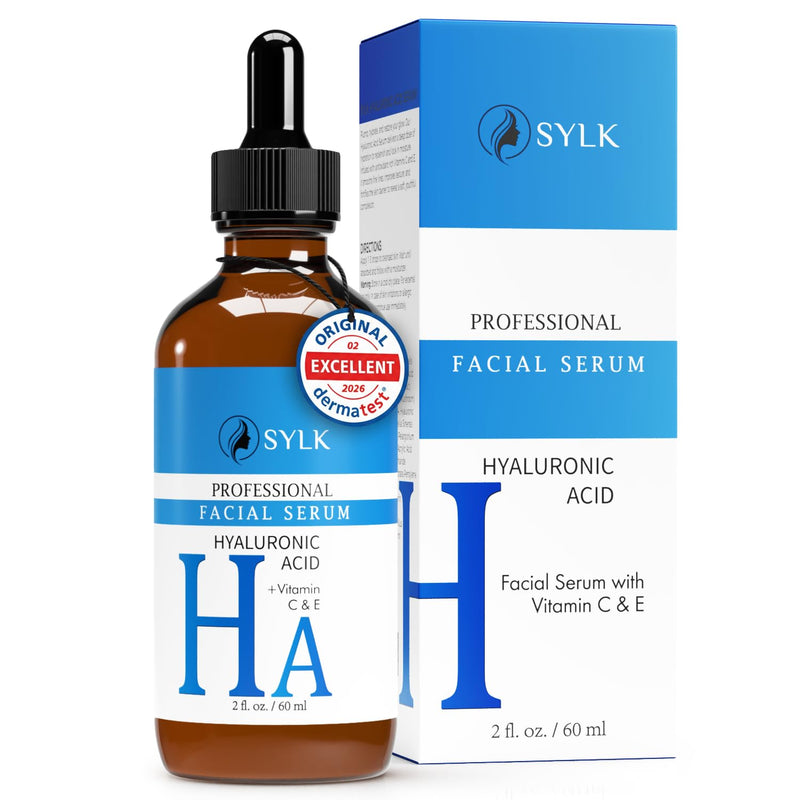 Sylk Hyaluronic Acid Serum for Face - Ultra Hydrating Anti Aging & Anti Wrinkle Serum with Vitamin C & E - Moisturizing & Plumping Formula for Smooth Skin - Microneedling - Korean Skincare - 2 fl oz