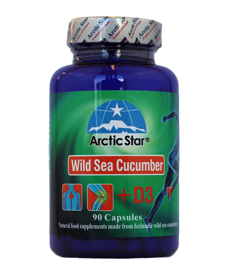 Arctic Star - Sea Cucumber with Vitamin D3 Capsules, Pure Icelandic Wild Caught Sea Cucumber Extract & D3 Supplement Pills - Cucumaria Frondosa 北极星海参+D3胶囊 (90 Capsules, 400mg) 1Bottle