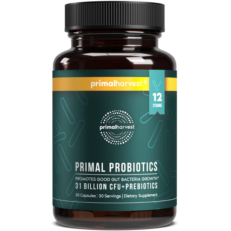[Australia] - Primal Harvest PREbiotics and PRObiotics for Women & Men, 30 Oral Capsules for Gut Health, 12 Dynamic Strains 30 servings (1 Pack) 