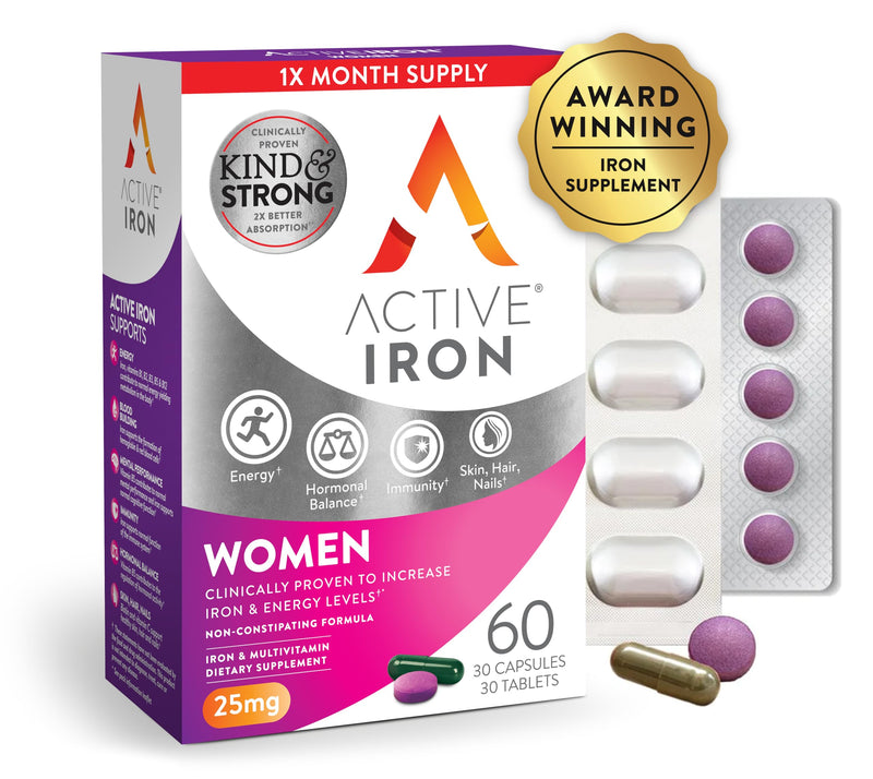 [Australia] - Active Iron for Women, Non-Constipating, 30 Active Iron High Potency Capsules with 30 Multivitamin Tablets, Helps Strengthen Your Immune System 1 Count (Pack of 1) 