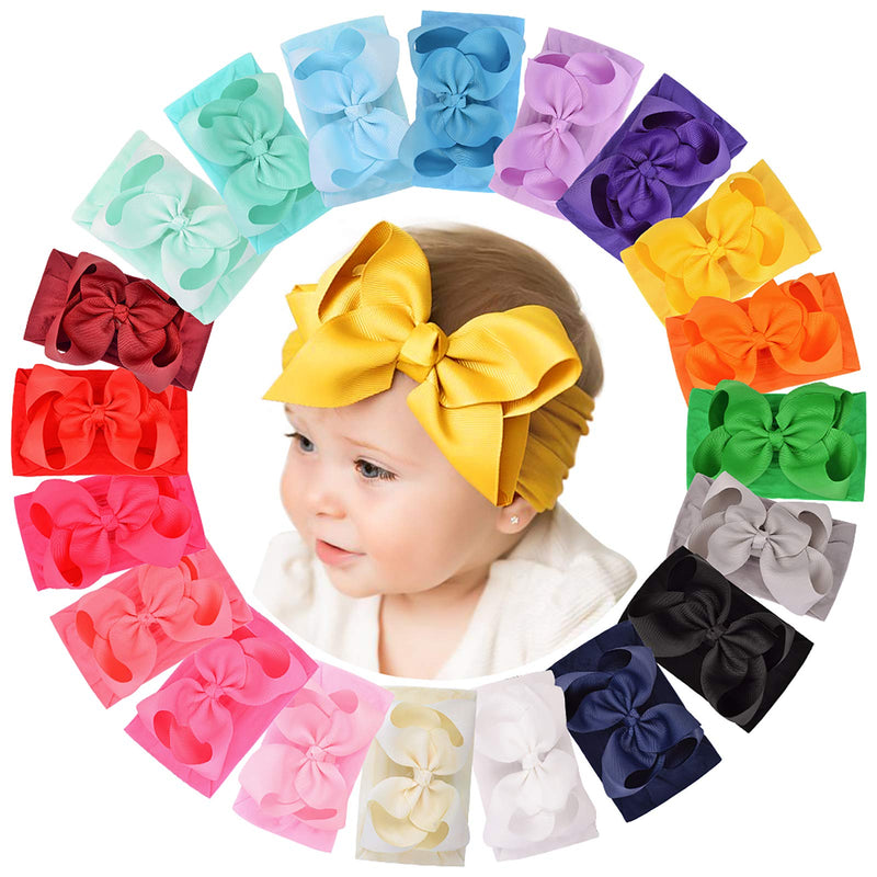 [Australia] - doboi 20pcs Baby Girls Bows Headbands Nylon Hairbands Ribbon Bow Elastic Hair Accessories for Newborns Infants Toddlers and Kids baby girl bows and headbands 