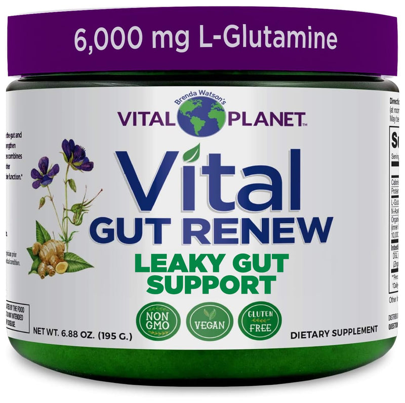 [Australia] - Vital Planet - Vital Gut Renew Powder Supplement for Leaky Gut Repair with L-Glutamine, Marshmallow and Ginger Root, DGL Licorice Root and Organic Aloe Vera, L Glutamine 6000mg 6.88 oz 