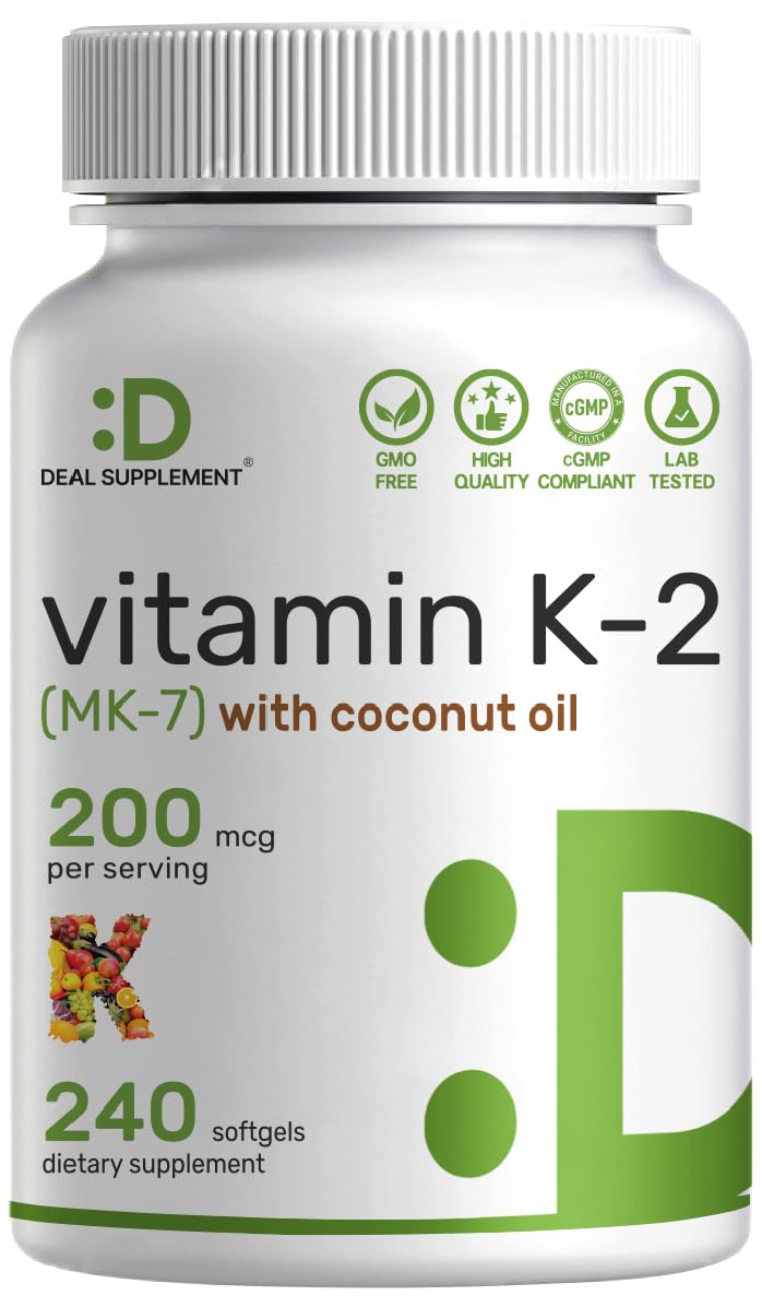 [Australia] - DEAL SUPPLEMENT Vitamin K2 MK-7 200mcg Per Serving, 240 Coconut Oil Softgels | Easily Absorbed Menaquinone-7 Form | Bone, Joint, & Immune Support ‚Äì Non-GMO 