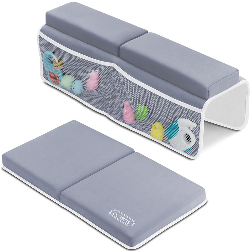 [Australia] - beiens Bath Kneeler and Elbow Rest Pad Set - 1.5'' Comfortable Baby Bath Kneeler Pads, Thick Quick Dry Kneeling Pad Support for Knee& Arm, Large Bathtub Mat with Toy Organizer for Happy Baby Bath Time Grey 