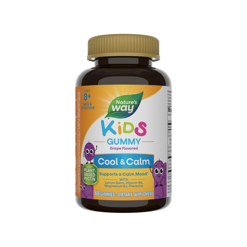 Nature's Way Kids Cool & Calm Gummies, Supports a Calm Mood*, 40 ct | For Kids Ages 8+, Lemon Balm, Magnesium, Vitamin B6, L-Theanine, Grape Flavored, Vegetarian, Dairy-Free, Gluten-Free 40 Count (Pack of 1)