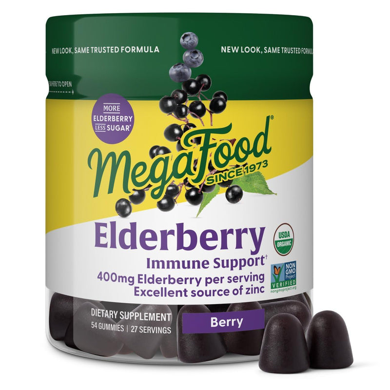 [Australia] - Megafood Elderberry Immune Support Supplement - Vegan Elderberry Gummies for Adults - Made with Zinc and Real Food - Pectin-Based, Gluten-Free, USDA Organic - 54 Gummies, 27 Servings 54 Count (Pack of 1) 
