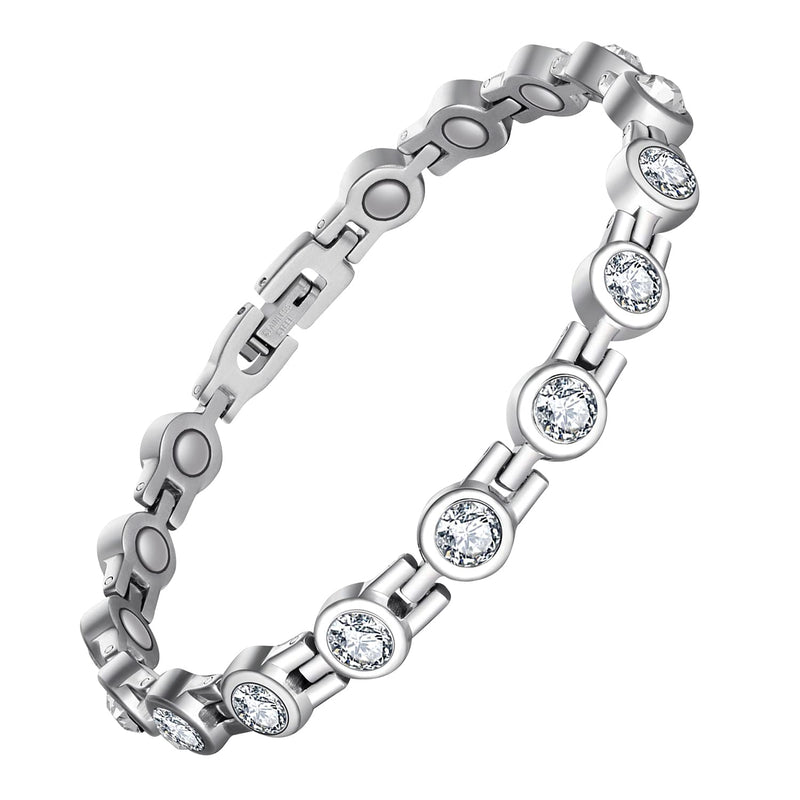 [Australia] - Feraco Magnetic Bracelets for Women, Titanium Steel Magnetic Bracelet with Neodymium Magnets & Sparkling Crystals, Jewelry Gifts Bright Silver 