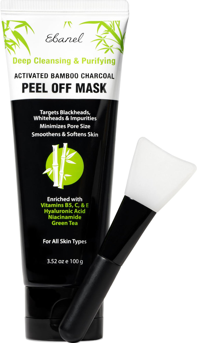 Ebanel Charcoal Peel Off Face Mask Applicator Set, Deep Pore Cleansing Mask | Pore Minimizer Blackhead Remover with Niacinamide, Hyaluronic Acid, Vitamin C, Green Tea, Black Masks Peel Off Gel Mask Charcoal Mask