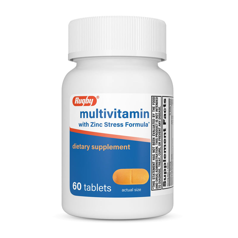 Rugby Multivitamin with Zinc Stress Formula - 60 Count (1-Pack) | Supports Immune Health and Wellness, Daily Multivitamin for Adults with Vitamin B-Complex, C, E & Zinc, Gluten-Free