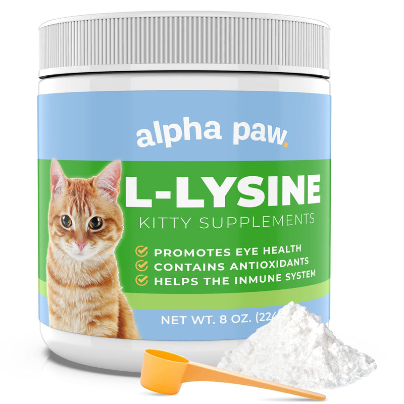 [Australia] - Alpha Paw - Human Grade for Pets - Cat Lysine Supplement - Extra Servings 5-10 Month Supply - Natural Lysine (8 Ounces/225 Grams) 8 Ounce (Pack of 1) 