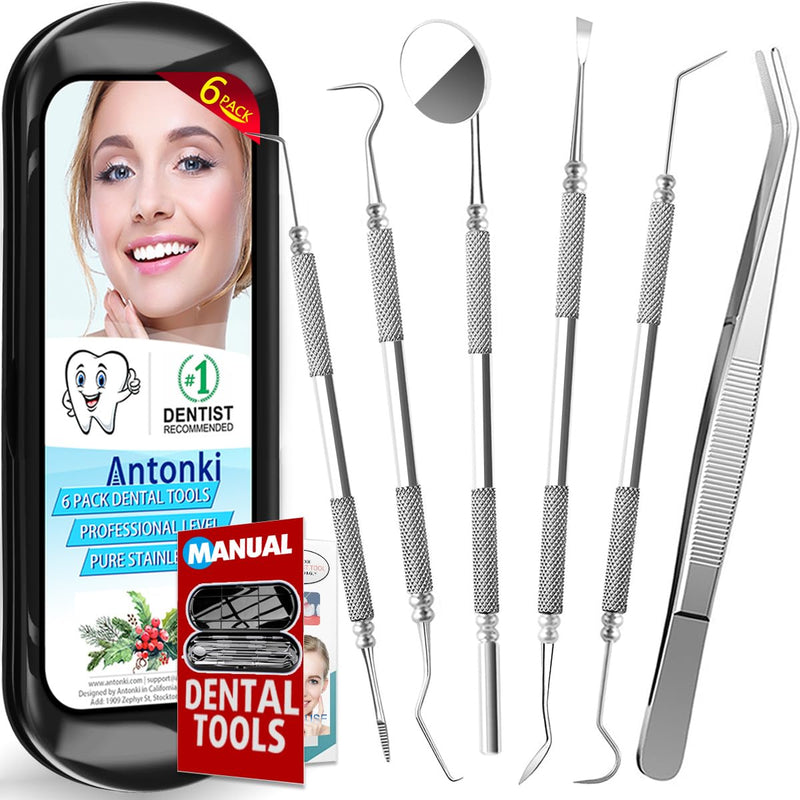 [Australia] - Antonki Dental Cleaning Tools, Dental Hygiene Kit, Teeth Cleaning Tools, Metal Dental Picks, Plaque Remover for Teeth, Stainless Steel Professional Tooth Tartar Scraper for Home Use - with Case Pro Dental Tools w/ Carrying Box - Classic Black 