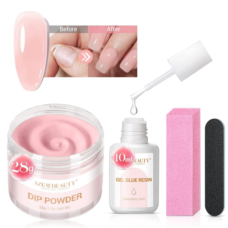 AZUREBEAUTY Nail Repair Kit for Broken Cracked Split Weak Nails, Emergency Easy Quick Fix Crystal Jelly Pink Transparent Dip Powder 28g /1 Oz Quick-Drying Repair Glue 10ml with Nail File & Nail Buffer Jelly Pink Nail Repair