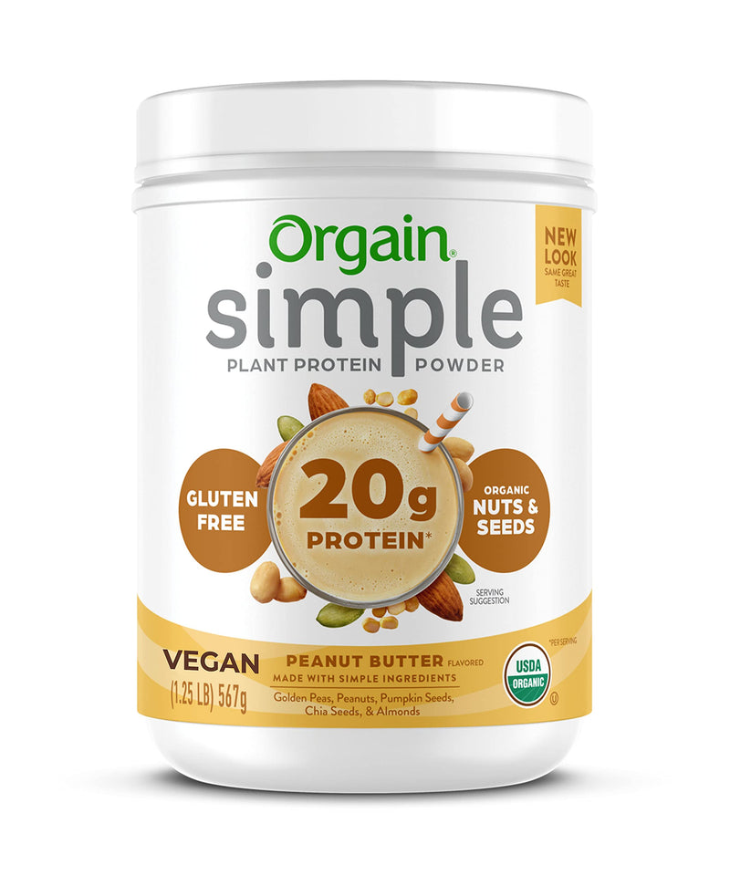 [Australia] - Orgain Organic Simple Vegan Protein Powder, Peanut Butter - 20g Plant Based Protein, Made with less Ingredients, No Artificial Sweeteners, Gluten-Free, Non-GMO, No Dairy or Lactose Ingredients, 1.25lb 15 Servings (Pack of 1) 