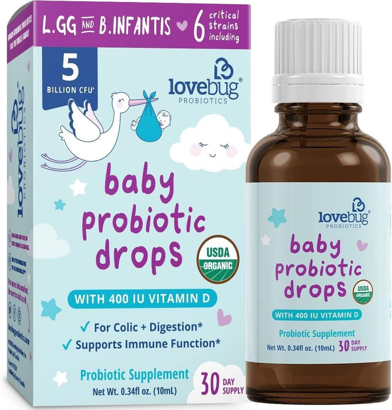 [Australia] - Lovebug Award Winning USDA Organic Probiotic for Infants & Babies | Helps with Colic, Reflux, Diarrhea, Constipation & Gas | Multi-Strain 5 Billion CFU | Liquid Drops | Ages 0-24 Months 0.34 Fl Oz (Pack of 1) 
