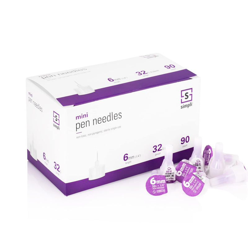 [Australia] - SIMPLI Insulin Pen Needles 6mm (1/4”) x 32G Mini, 90 Count: for at-Home Insulin Injections, Compatible with Most Pen Injector Devices 