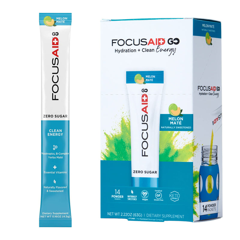 [Australia] - FOCUSAID GO Nootropics Energy Blend, Zero Sugar, Alpha-GPC, GABA, B-Complex, Yerba Mate, Green Tea, Keto Friendly, 100mg Natural Caffeine (Pack of 14) Focusaid Go! 14 Servings (Pack of 1) 