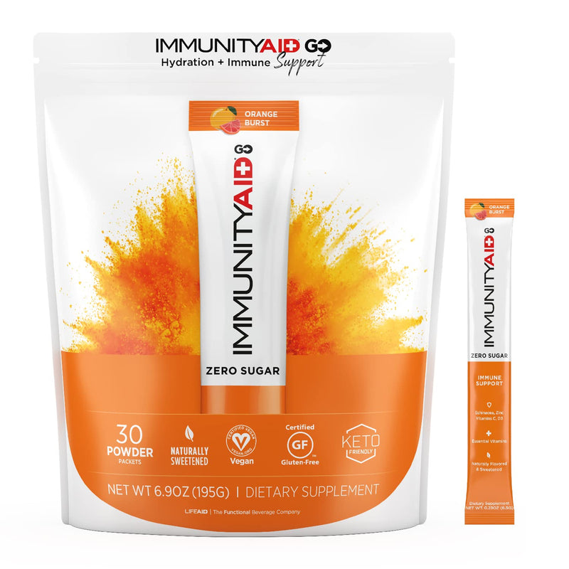 [Australia] - Immunity AID GO! Zero Sugar Immunity + Hydration Packet, Vitamin C, Echinacea, Zinc, Astragalus Root, Vegan & Gluten-Free, Naturally Sweetened, No Caffeine, 30 Count (Pack of 1) Immunityaid Go! 30 Servings (Pack of 1) 