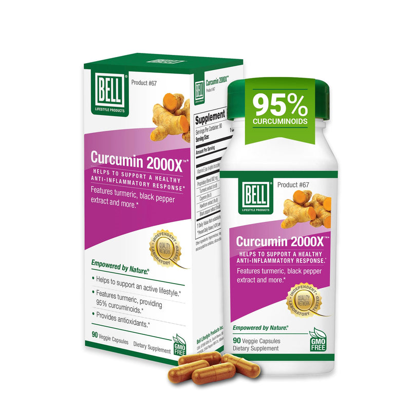 Bell Curcumin Supplements Curcumin 2000X® - Unique Blend with Turmeric, Black Pepper, Vitamin E, Hawthorn- Help Support Digestion, Inflammation, Cardiovascular Health & Peripheral -90 Units | Enhanced absorption formula with turmeric, black pepper, vit...