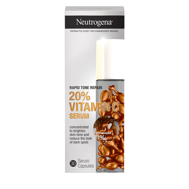 Neutrogena Rapid Tone Repair 20% Vitamin C Brightening Serum Capsules, Antioxidant Face Serum to Brighten Look of Dark Spots & Even Skin Tone, Oil-Free, 30 Serum Capsules | Antioxidant Face Serum to Brighten Look of, Oil-Free