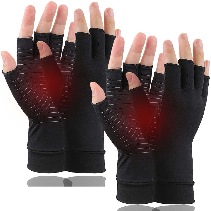 [Australia] - 2 Pairs Copper Arthritis Gloves, Fingerless Compression Gloves for Men and Women, Pain Relief and Healing for Arthritis Hand, Carpal Tunnel, Typing and Daily Work (Black, Large) Large (2 Pair) 