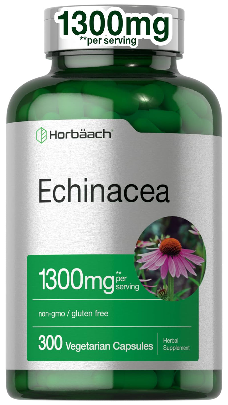 [Australia] - Horbäach Echinacea Extract Capsules 1300mg | 300 Count | Vegan, Non-GMO, Gluten Free Supplement 