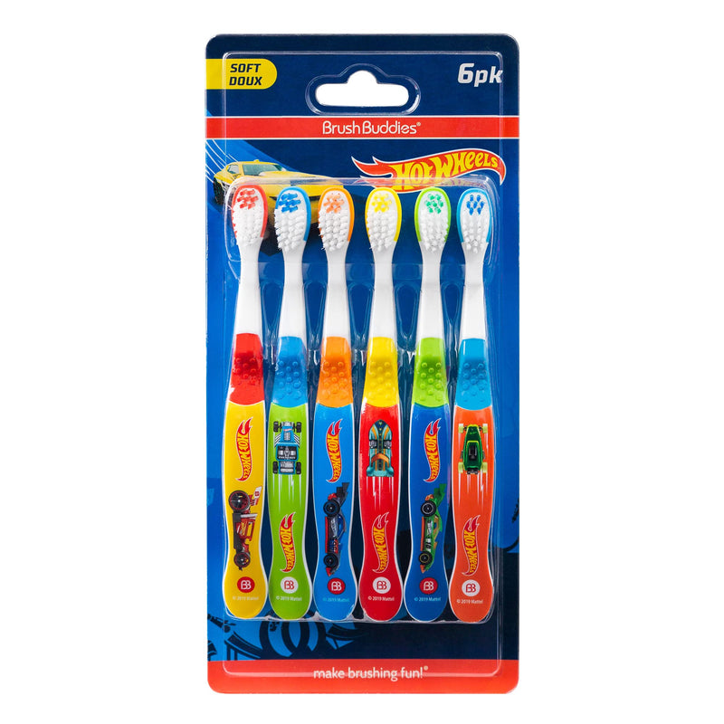 [Australia] - Brush Buddies Hot Wheels Toothbrush for Kids, Kids Toothbrushes, Toothbrush Pack, Soft Bristles for Kids, Toddler Ages 2-4, 6PK Multicolor 1 Count (Pack of 6) 