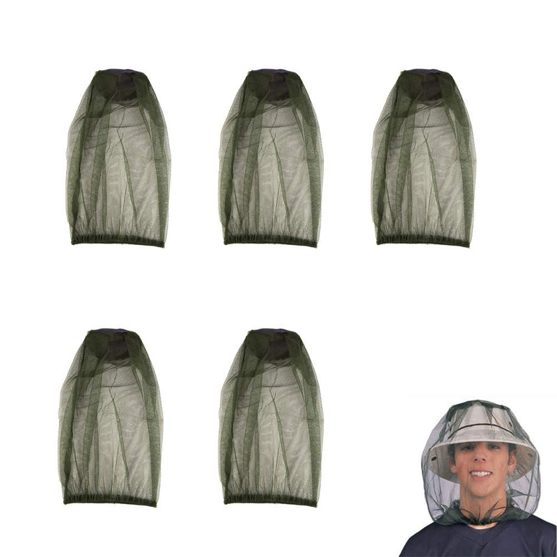 [Australia] - 5 Pack Premium Mosquito Head Net Mesh Hat Face Netting Lightweight Durable Protective Cover Fly Insects Bugs Preventing for Camping Hiking Fishing Outdoor Activity 