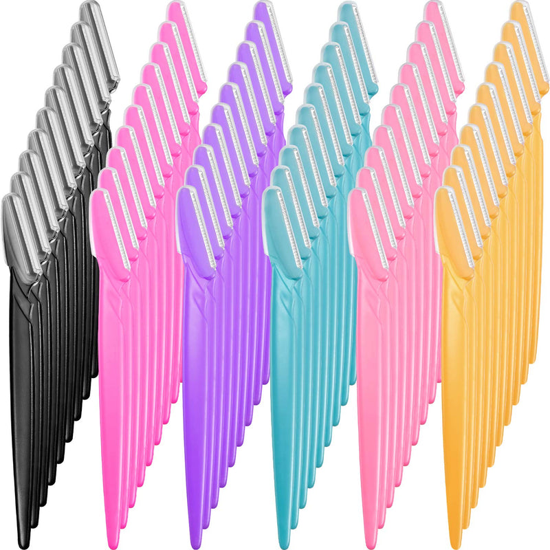 [Australia] - Boao 60 Pieces Eyebrow Razor Shaver Dermaplaning Tool Hair Shavers for Women and Man Face Microblades Shaper Trimmer with Precision Cover Skincare Party Favors Pink, Blue,Yellow, Rose Red, Purple, Black 