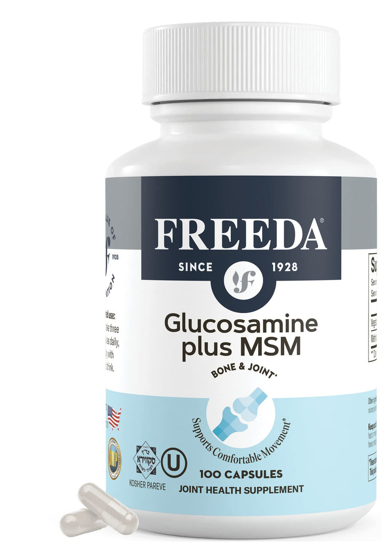 [Australia] - FREEDA Glucosamine MSM - Vegan Glucosamine with MSM Supplement - Bone & Joint Health Supplement - Vegetarian Glucosamine without Shellfish - Bone & Joint Supplement for Mobility (100 Capsules) 100 Count (Pack of 1) 