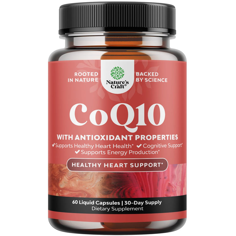 CoQ10 Liquid Capsules Supplement - High Absorption Coenzyme Q10 with 200mg per Serving - Heart Health and Potent Energy Support - CoQ10 Supplement for Fertility and Immune System Support - 60 Count