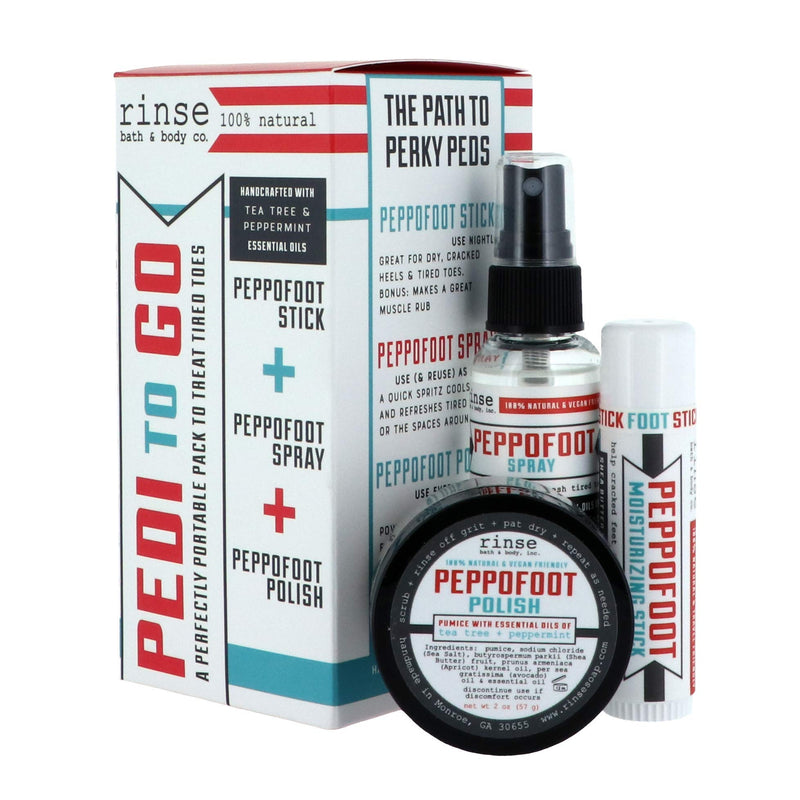 [Australia] - Rinse Bath & Body Peppofoot Home Pedicure Foot Spa Kit - Handmade, Natural Foot Spa Kit | Foot Scrub, Moisturizing Stick and Refreshing Spray | Gluten Free | Non-GMO | Travel Friendly Pedi-To-Go Kit 
