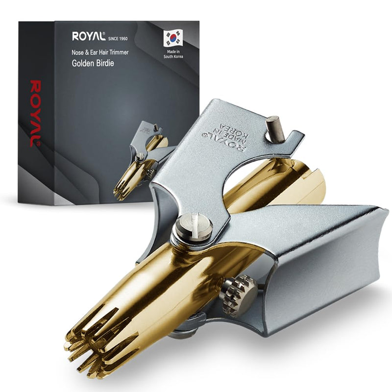 [Australia] - [MADE IN KOREA] ROYAL Gold Nose hair trimmer for men, Golden Birdie, Allergy-free, Manual, Battery-free, Waterproof, Painless with Twelve Dual-Edged blades, Patented Mechanism ET-4PG 
