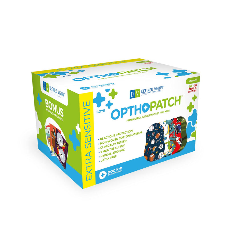 [Australia] - OPTHOPATCH Kids Eye Patches - Fun Boys Design [Series I] - 90 + 10 Bonus Latex Free Hypoallergenic Cotton Adhesive Bandages for Amblyopia and Cross Eye - 3 Reward Chart Posters by Defined Vision 