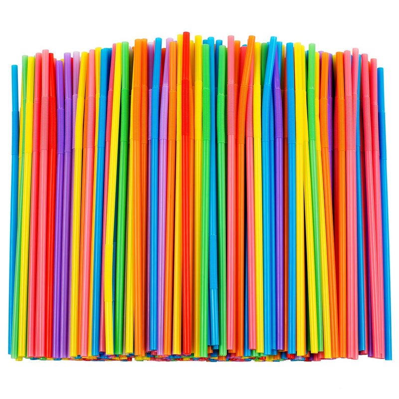 [Australia] - 300 Pcs Colorful Flexible Plastic Straws, BPA-Free Disposable Bendy Straws, 10.2" Long and 0.23'' Diameter Multicolor 