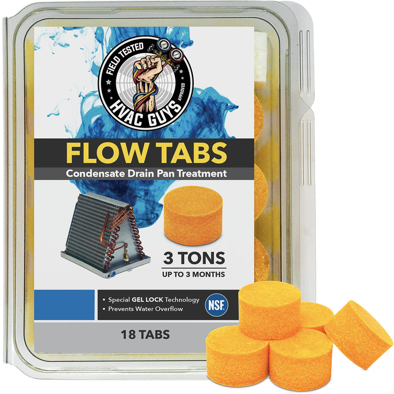 [Australia] - HVAC Guys Flow Tabs with Gel Lock Technology - 18 Pack - Keeps Drain Pans Clean, Prevents Overflow, 3 Ton Tab Lasts up to 3 Months - 1 Tab is equal to 18 Regular Tablets (324 total) - Made in the USA 18-Pack 