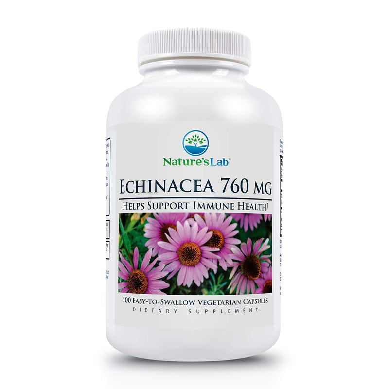 [Australia] - Nature's Lab Echinacea 760mg Dietary Supplement - Powerful All Natural Immune System Support - Non-GMO, Gluten Free - 100 Capsules (50 Day Supply) 