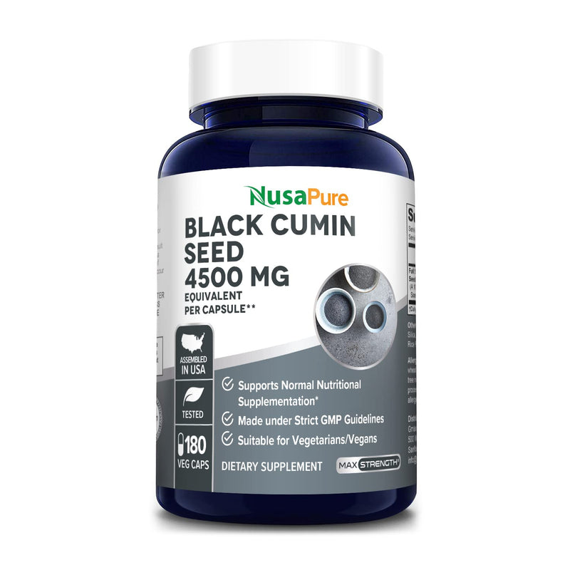 [Australia] - NusaPure Full Spectrum Black Cumin Seed Extract 4500mg 180 Veggie Powder Caps (Extract Ratio 10:1, Non-GMO, Gluten Free) Non-Oily 