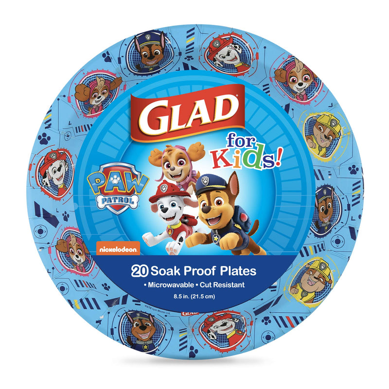[Australia] - Glad for Kids Paw Patrol Paper Plates, 20 Count, 8.5 Inches | Disposable Paw Patrol Plates for Kids | Heavy Duty Disposable Soak Proof Microwavable Paper Plates for All Occasions Blue 8.5 Inch - 20 Count 