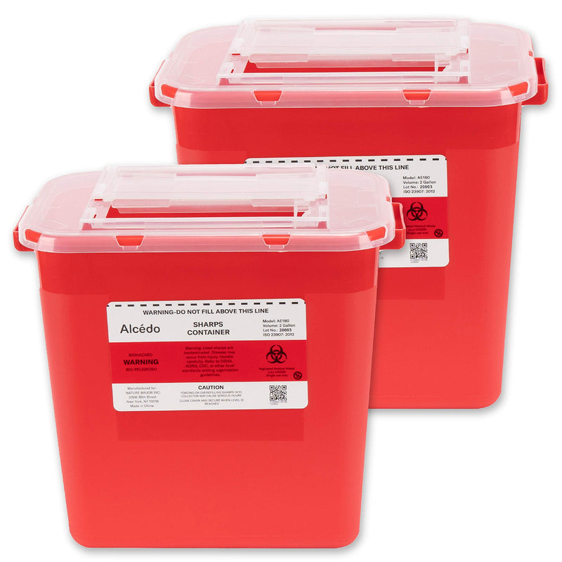 [Australia] - Alcedo Sharps Container for Home Use 2 Gallon (2-Pack) | Biohazard Needle and Syringe Disposal | Professional Medical Grade 