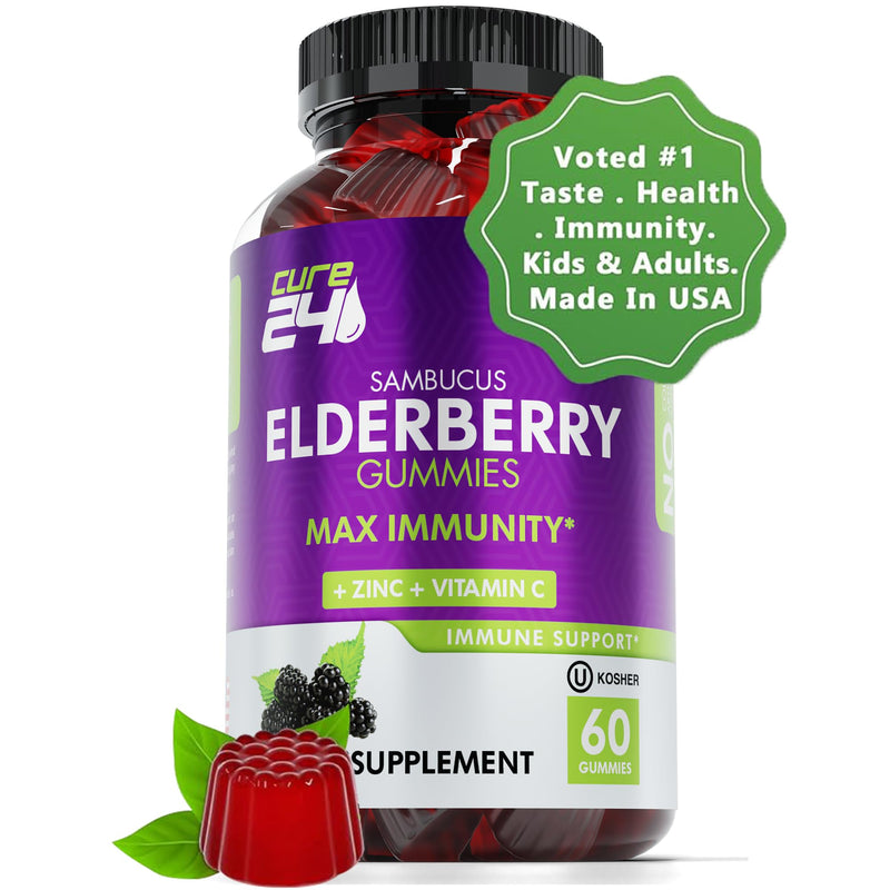 [Australia] - Sambucus Elderberry Gummies for Adults & kids, Black Elderberry Vitamin C and Zinc Supplements, Triple immune support Supplement, 60 chews, Made in USA 