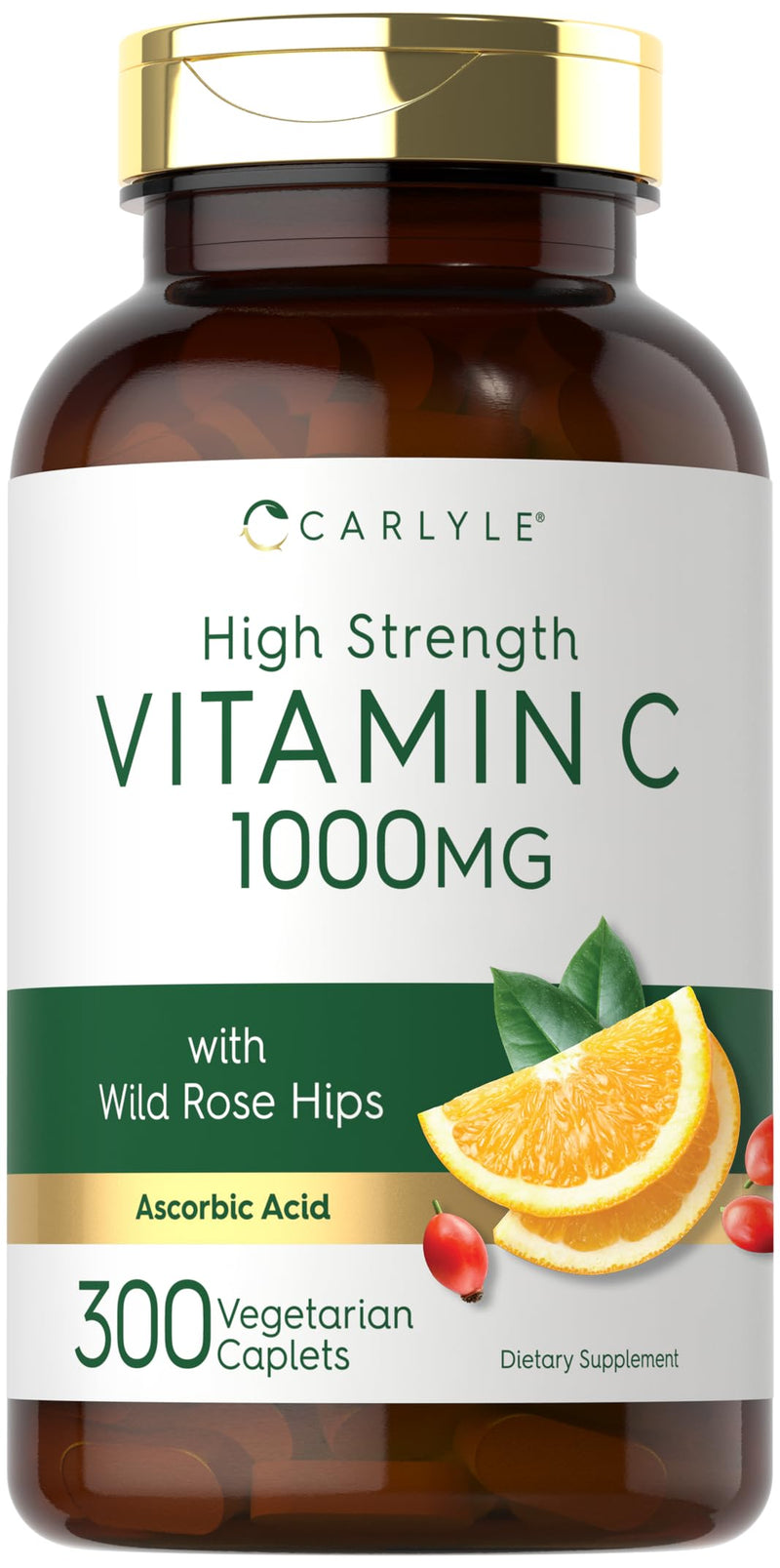 [Australia] - Carlyle Vitamin C 1000mg | 300 Vegetarian Caplets | Ascorbic Acid with Wild Rose HIPS | High Strength Formula | Non-GMO and Gluten Free Supplement 300 Count (Pack of 1) 