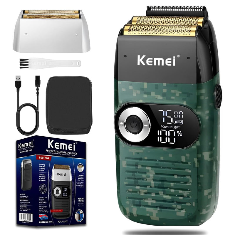 [Australia] - KEMEI Foil Shaver Barber for Men,Electric Razor Rechargeable with Beard Trimmer,Cordless Lithium Titanium Foil Shavers with Travel Case Green 