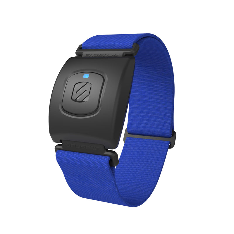 [Australia] - Scosche Rhythm R+2.0: Waterproof/Dustproof Armband with ANT+ & BLE Bluetooth Smart for Hyper Accurate Workout Heart Rate Monitoring with Wahoo, Peloton, LED Monitor, DDP Yoga, Strava Blue 