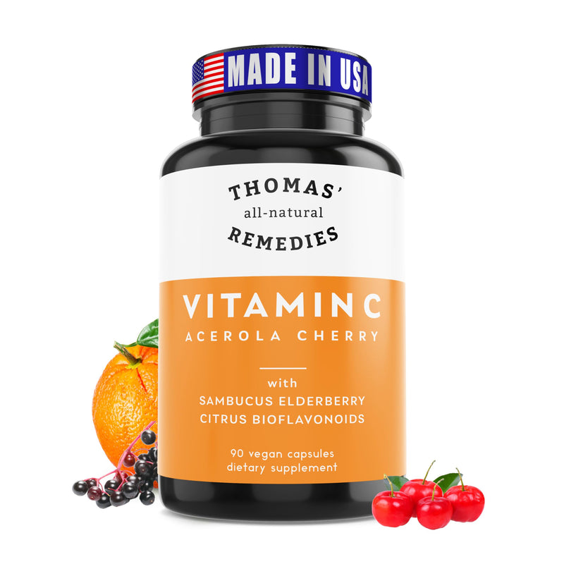 Toms Remedies Vitamin C Supplement with Organic Elderberry Capsules | Whole food formula with organic citrus bioflavonoids, Vegan, 90 capsules Per Bottle.